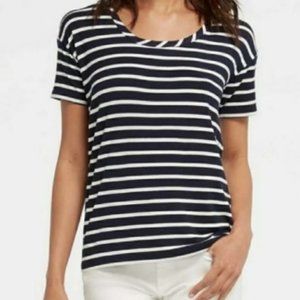 DRAPER JAMES Women's Supersoft Loose Fit Striped Tee Shirt Blue White Siz  Small